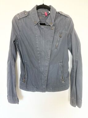 H&M Divided Grey Moto Jacket Asymmetrical Zip Cotton Size 10